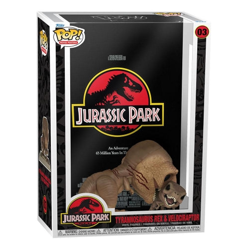 Jurassic Park - Movie Poster et figurine POP! Tyrannosaurus Rex & Velociraptor 9 cm
