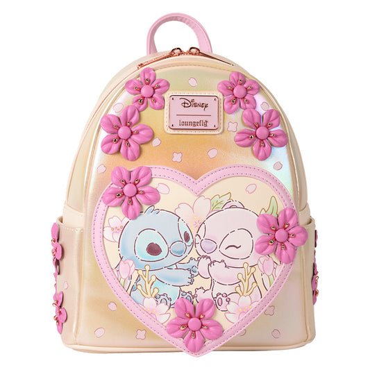 Mini Sac À Dos Stitch & Angel Cœurs Et Fleurs De Cerisiers - Disney Loungefly
