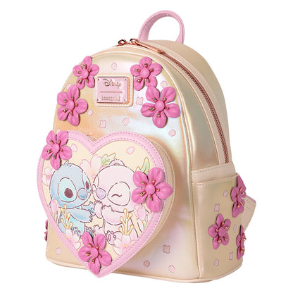 Mini Sac À Dos Stitch & Angel Cœurs Et Fleurs De Cerisiers - Disney Loungefly