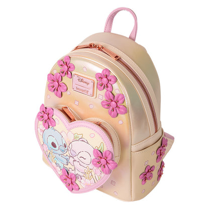 Mini Sac À Dos Stitch & Angel Cœurs Et Fleurs De Cerisiers - Disney Loungefly