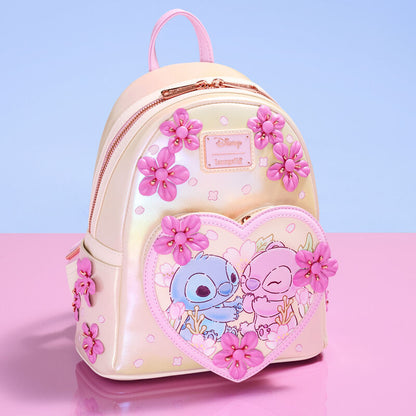 Mini Sac À Dos Stitch & Angel Cœurs Et Fleurs De Cerisiers - Disney Loungefly